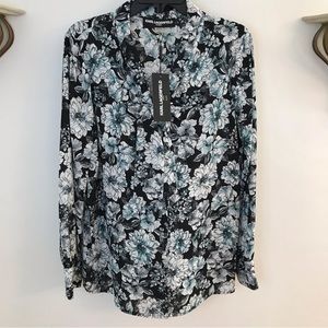Karl Lagerfeld Floral Neck Tie Button Down Blouse, Size Large, Women's, New